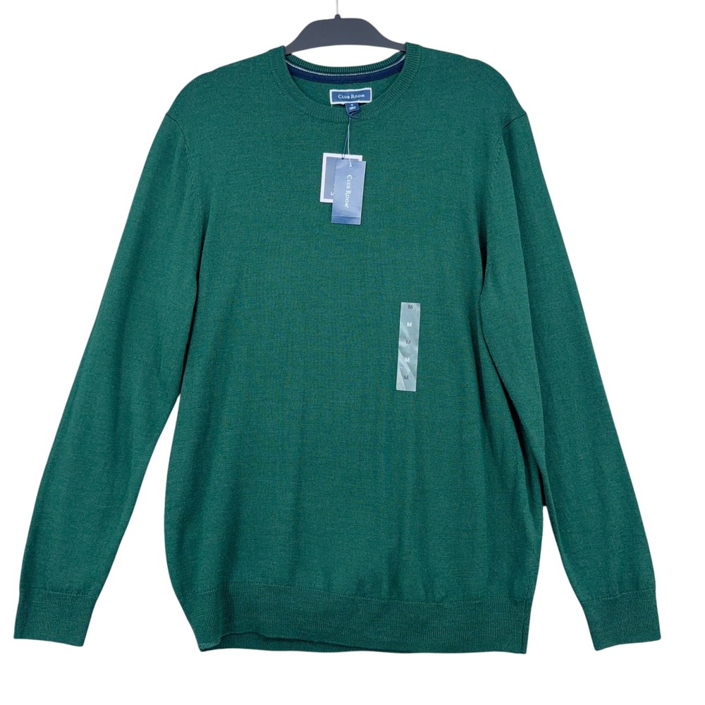 Club Room Crew Neck Sweater Mens Medium Merino Wool Blend Deep Hunter Green